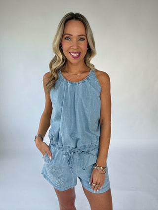 Just Add Sun Denim Tank - Stone Wash Blue