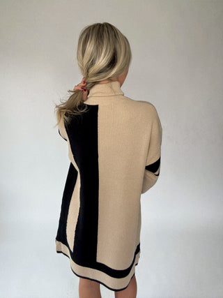 Refined Contrast Turtle Neck Sweater Dress
