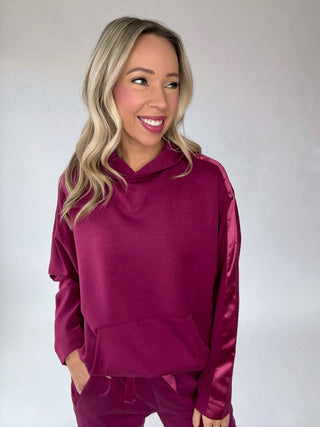 Satin Serenity Hooded Sweatshirt - Wine Berry