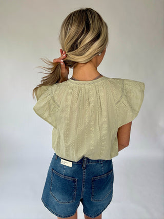 Easy To Adore Embroidered Top - Light Olive