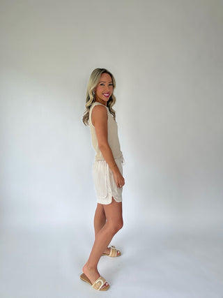 Soft Shimmer Crochet Knit Tank - Natural