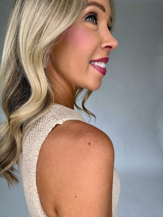 Soft Shimmer Crochet Knit Tank - Natural