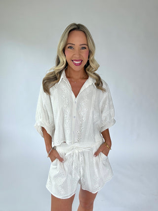 I Have My Eye On You Eyelet Top - Off White