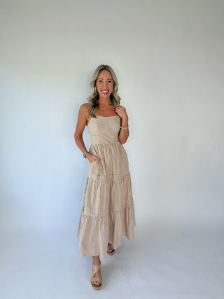Leading Lady Striped Midi Dress - Taupe