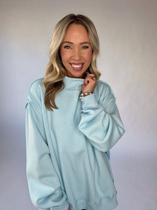 Cozy Hour Mock Neck Sweatshirt - Light Blue