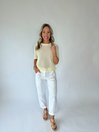 SANCTUARY Lemon Drop Open Knit Sweater Tee