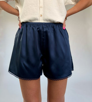 Delicate Details Satin Shorts - Midnight