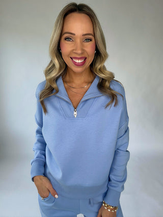 Running Errands Half Zip Top - Perri Blue