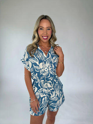Sunset In Santorini Romper - Blue/Ivory