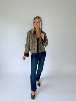 Walk On The Wild Side Corduroy Collar Jacket - Brown Multi
