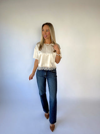 Love Me In Lace Satin Top - Ivory