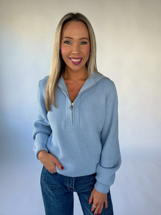VARLEY Maura Half-Zip Knit Sweater - Kentucky Blue