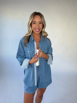 Softly Structured Tencel Top - Chambray Blue