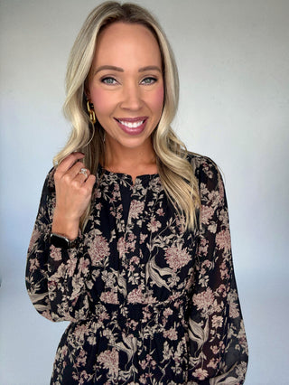 Moonlit Bloom Maxi Dress - Black