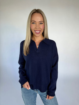 Easy Does It Collared Sweater - Navy