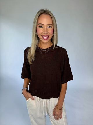 Don't Doubt It Short Sleeve Knit Top - Brown