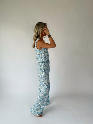 Vacation Vibes Drawstring Pants - Blue/White