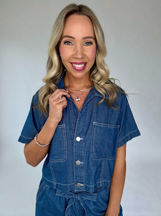 Catch The Vibe Denim Top - Dark Wash
