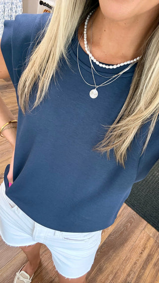 Easy Days Layered Sleeve Top - Navy