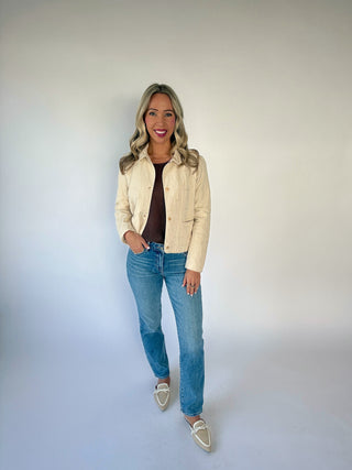 Flattering Features Quilted Cropped Jacket - Natural