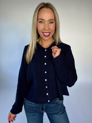 Simple & Sweet Sailor Collar Cardigan - Midnight