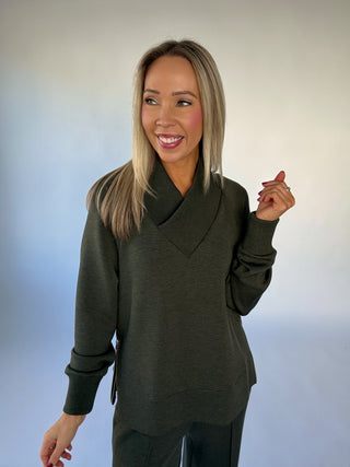 VARLEY Macie Zip Hem Sweat - Olive Marl