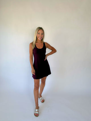 On The Move Active Mini Dress - Wine
