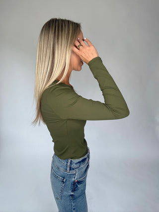 Second Skin Ribbed Long Sleeve Top - Olive