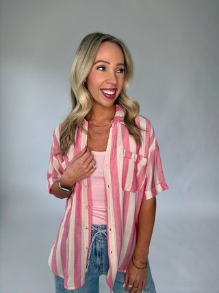 It All Lines Up Striped Top - Pink
