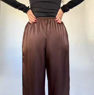 Champagne Plans Satin & Lace Pants - Brown