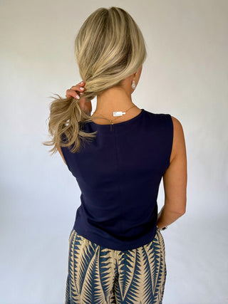 Refined Touch Sleeveless Top - Navy