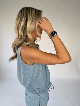Just Add Sun Denim Tank - Stone Wash Blue