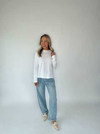 Open Skies Cotton Long Sleeve Top - White