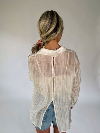 Make It Known Button Up Top - Sand Shimmer