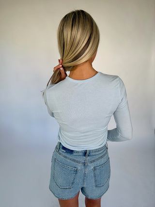 Simply Stated Long Sleeve Top - Ice Blue