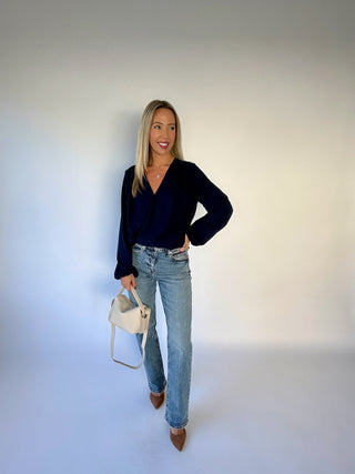 Polished Perspective Top - Navy