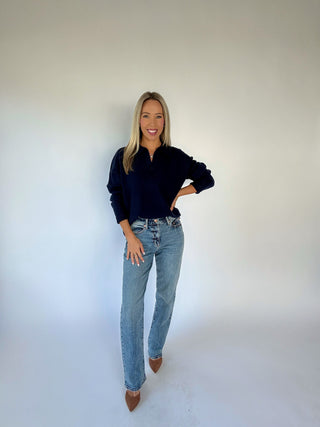 Easy Does It Collared Sweater - Navy