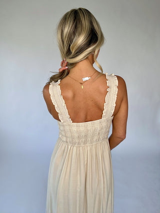 Take Me Away Smocked Midi Dress - Natural