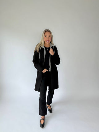 Warm Regards Scuba Coat w/ Hood - Black/Grey