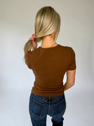 Smooth Strides V-Neck Short Sleeve Top - Mahogany