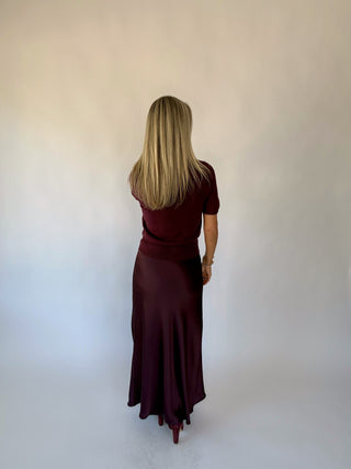 Like Fine Wine Satin Maxi Skirt - Dark Cherry