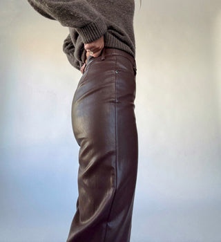 Adler Faux Leather Pants - Brown