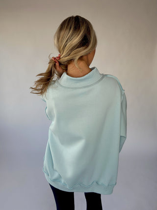 Cozy Hour Mock Neck Sweatshirt - Light Blue