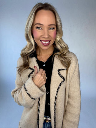 The Fiona Whipstitch Cardigan - Oatmeal