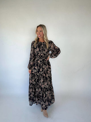 Moonlit Bloom Maxi Dress - Black