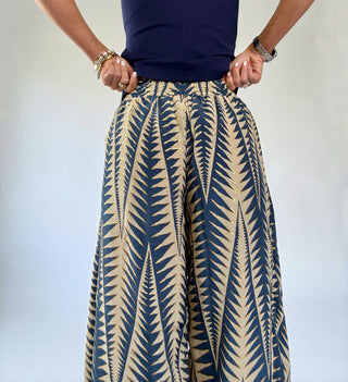 Golden Palms Faux Wrap Pant - Navy/Gold