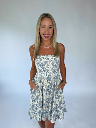 Pretty Persuasive Mini Dress - Ivory/Denim