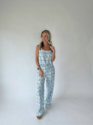 Vacation Vibes Drawstring Pants - Blue/White