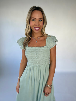 Warm Breeze Ruffle Sleeve Midi Dress - Mint