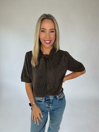 Naturally Yours Tie Neck Sweater - Brown